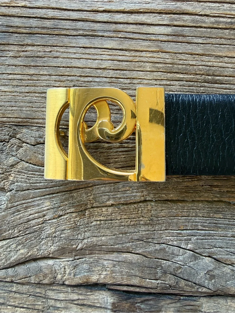 Woman’s Vintage Pierre Cardin Black Leather Calf Belt with Gold Buckle size 36